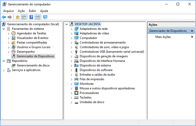 abrir gerenciador de dispositivos no gerenciamento de computadores