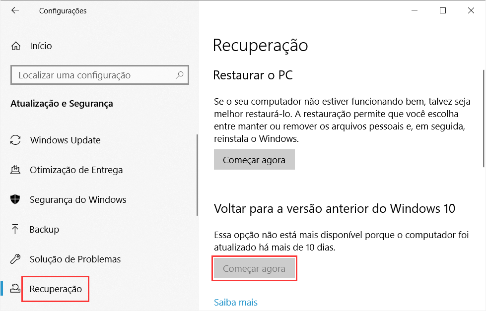 downgrade para a versão anterior
