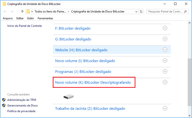 Remova a proteção contra gravação da partição do BitLocker.