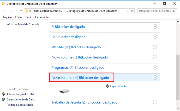Desbloqueie a partição do BitLocker e reutilize-a novamente.