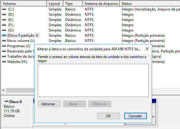 aparecer partição ocluta