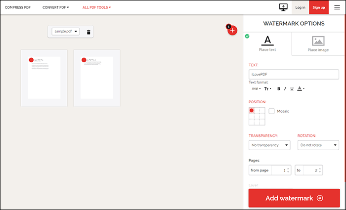 ilovepdf adicionar marca d'água