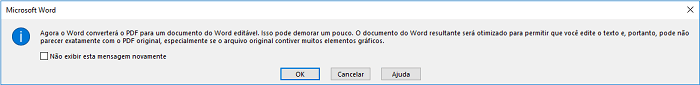 aviso de Word ao abrir pdf