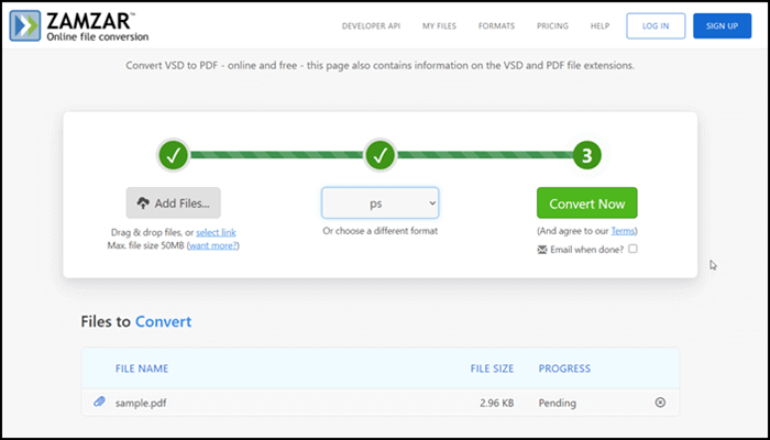 zamzar pdf para visio
