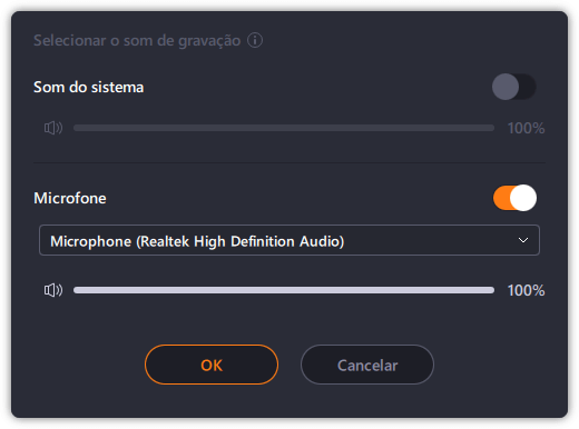 selecione o tipo de áudio