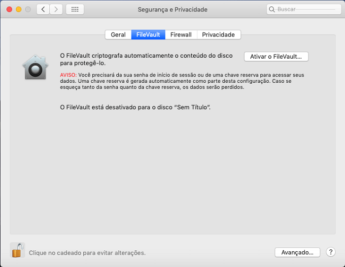 Ativar o FileVault