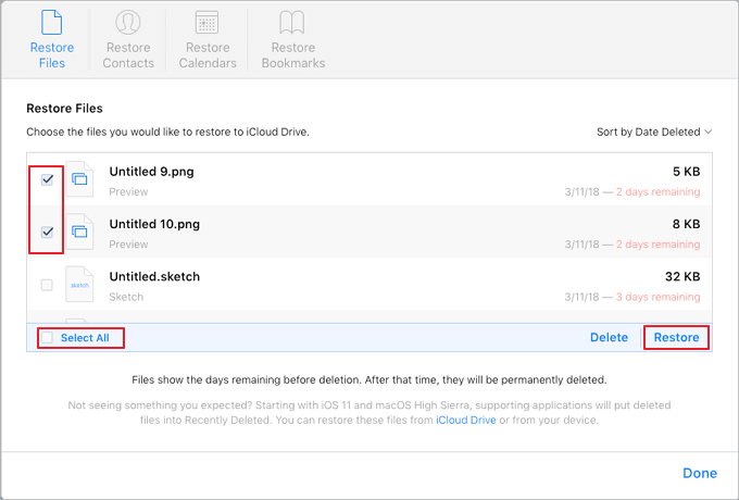 selecione backup do iCloud e restaurar para o Mac