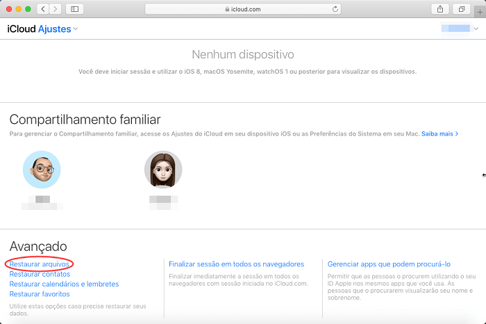 Restaurar a partir do iCloud