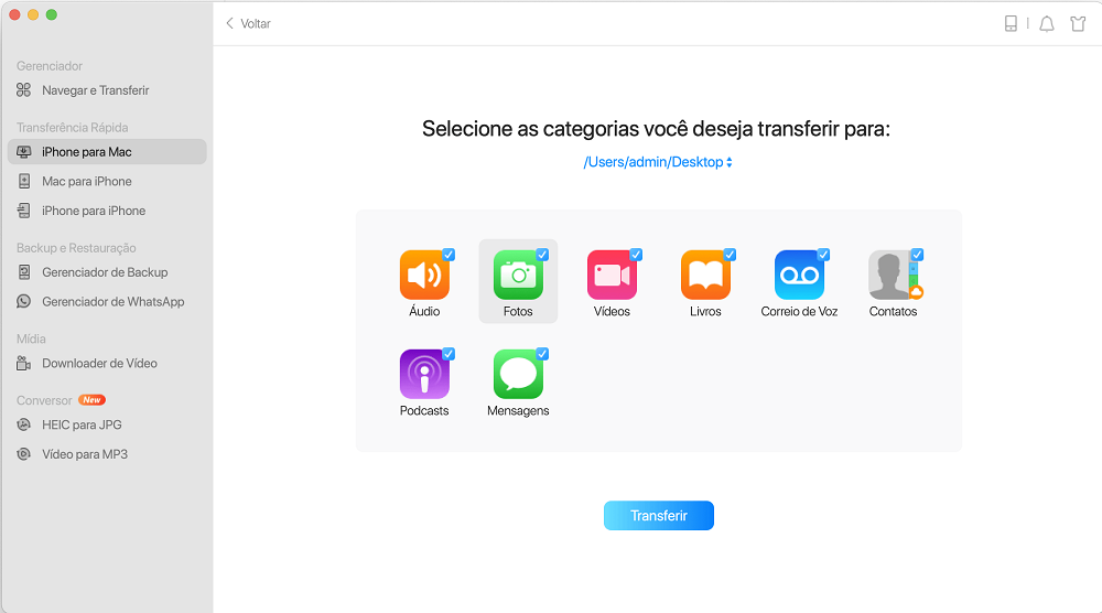 como transferir dados do iPhone para o Mac - passo 2