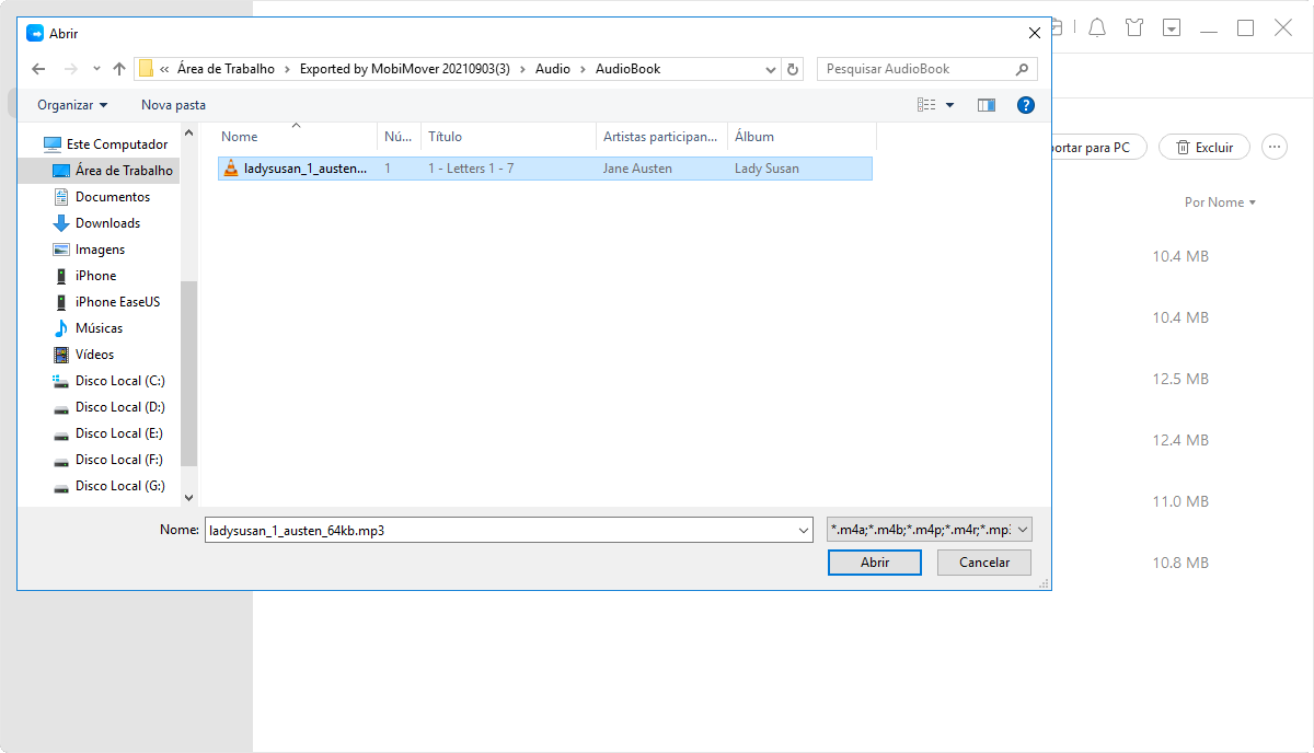 como transferir audiolivro do pc ao iphone - passo 3