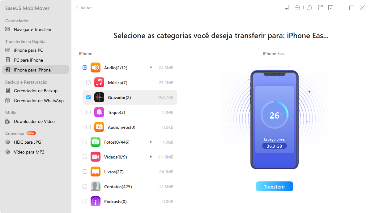 como transferir gravação de um iPhone para outro - passo 2