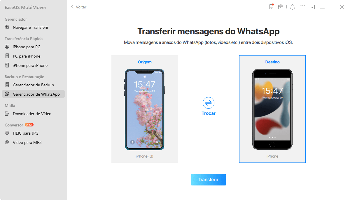 Transferir WhatsApp - verifique os dispositivos