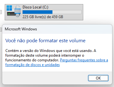 você não pode formatar este volume
