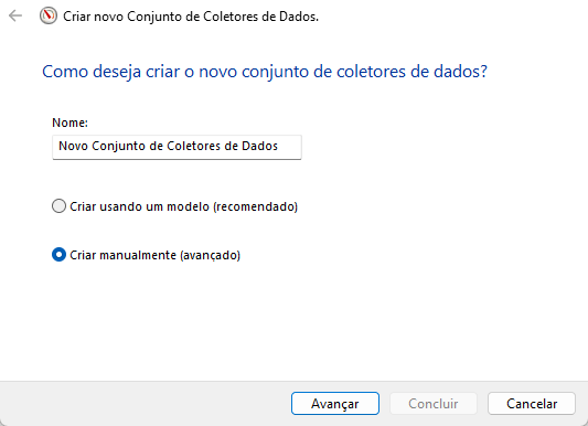 criar novo conjunto de coletores de dados