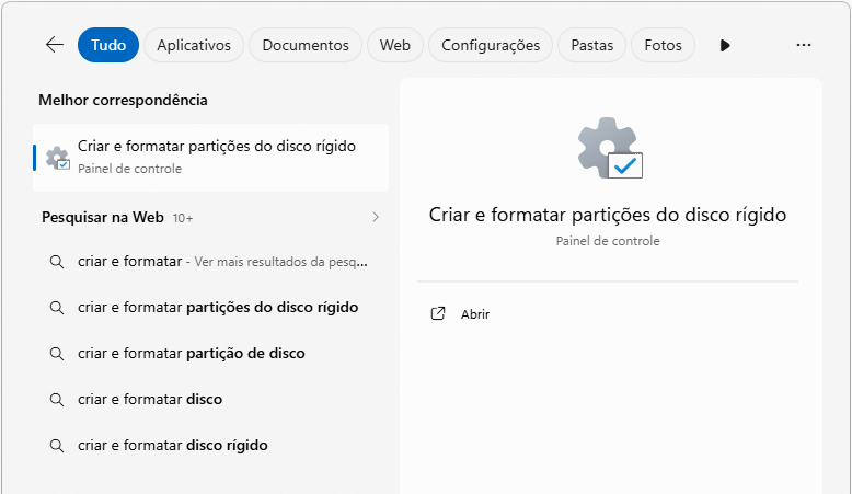 Abra o gerenciamento de disco
