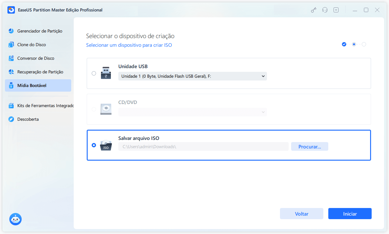 escolha o dispositivo de gravação