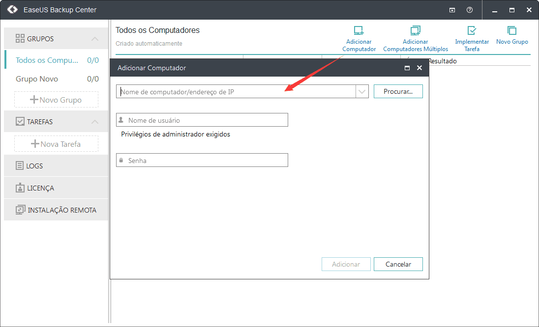 EaseUS Backup Center Add Computer
