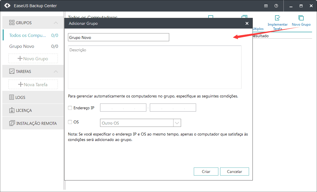 EaseUS Backup Center Add Group