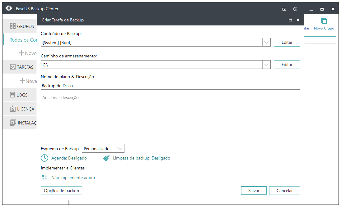 EaseUS Backup Center Create Backup Task