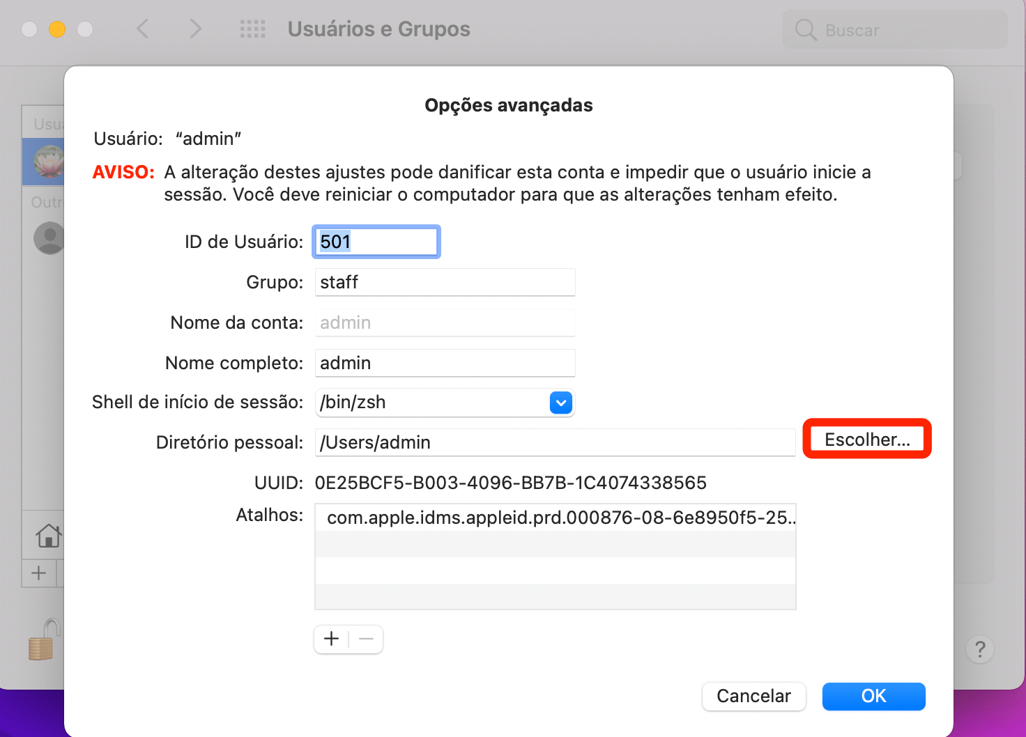 clicar em botão de escolher