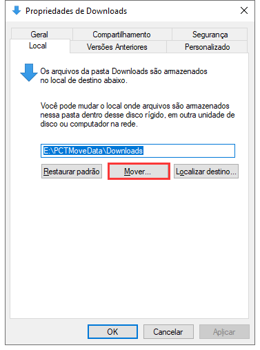 clicar em opção mover