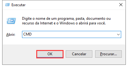 Abra o cmd na caixa Executar