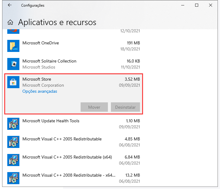 mover Aplicativos e Recursos
