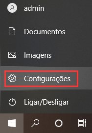 selecionar configurações em menu Iniciar