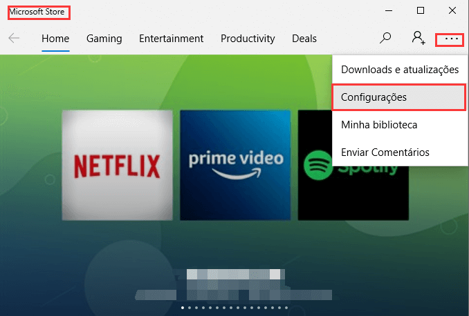 selecionar configurações em menu de conta