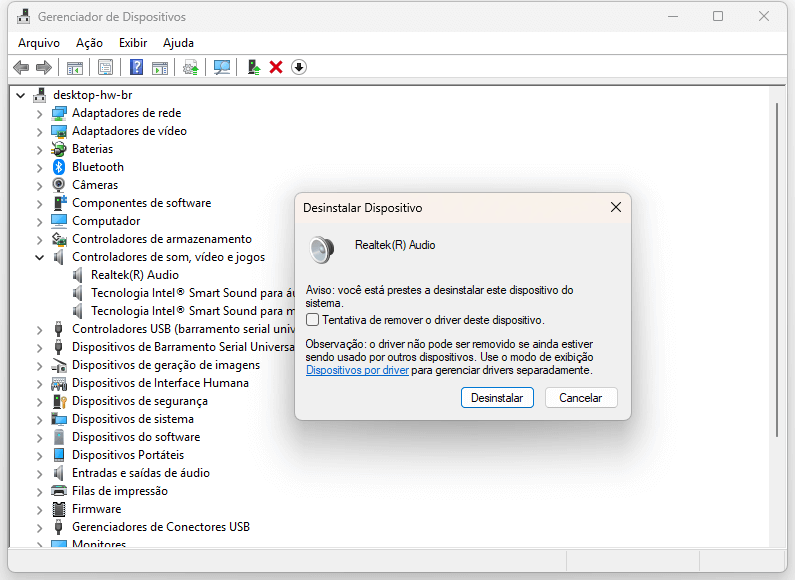 Clique em desinstalar