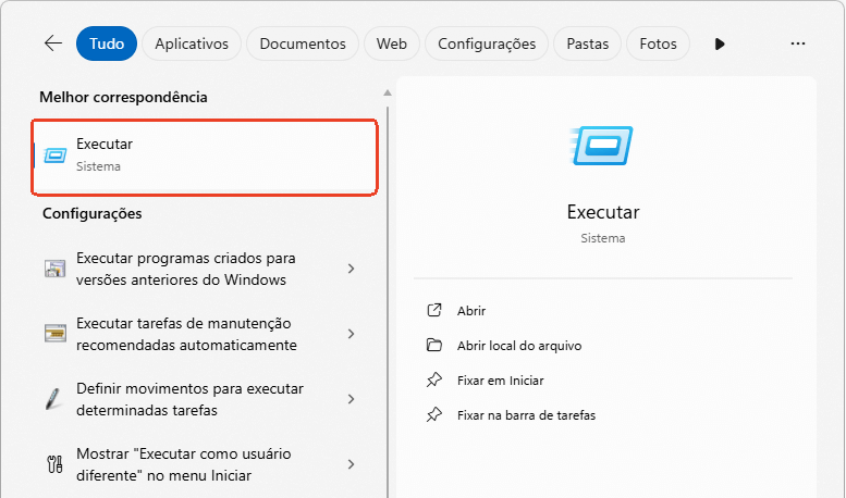 clique em abrir executar