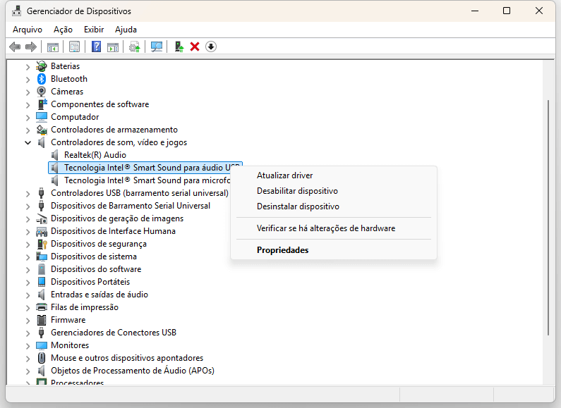 atualizar driver de áudio