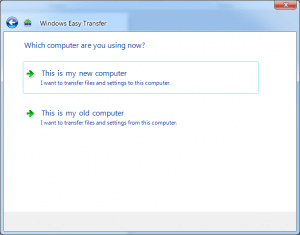 Windows Easy Transfer pede para escolher computador que você está usando agora.