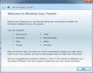 Imagem do Windows Easy Transfer