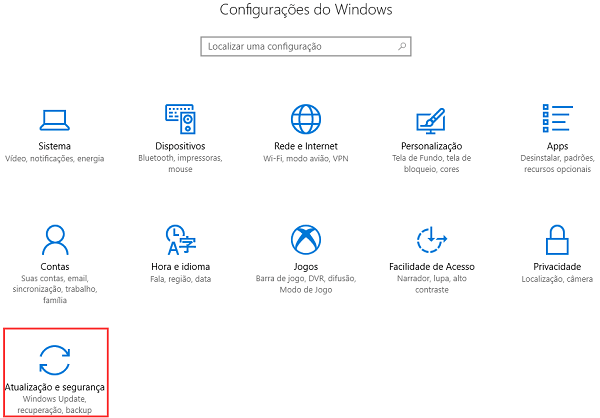 clique em atualização e segurança