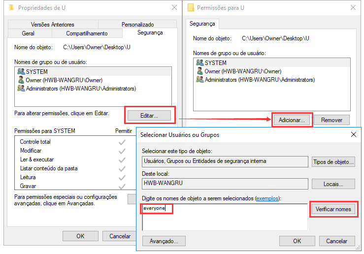 Correção para corrigir você não obteve permissão para acessar esta past