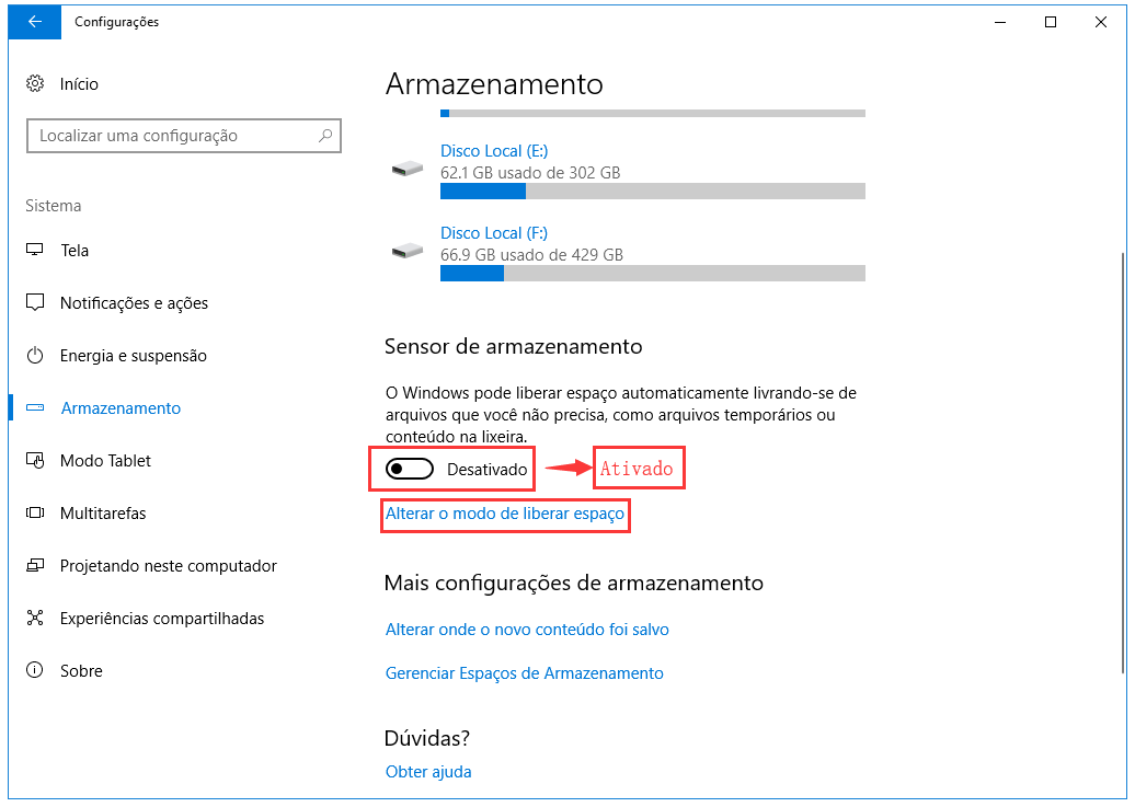 auto excluir arquivos temporários no Windows 10