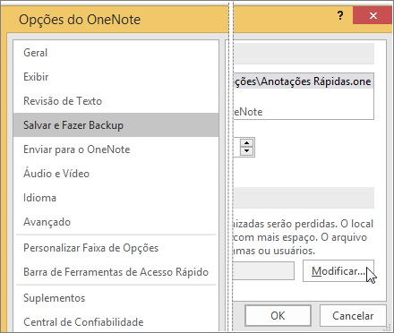 Faça backup manualmente do OneNote.