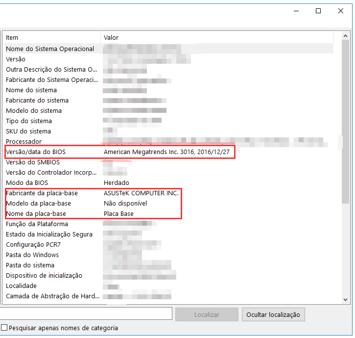 verifique a versão do BIOS e da placa-mãe