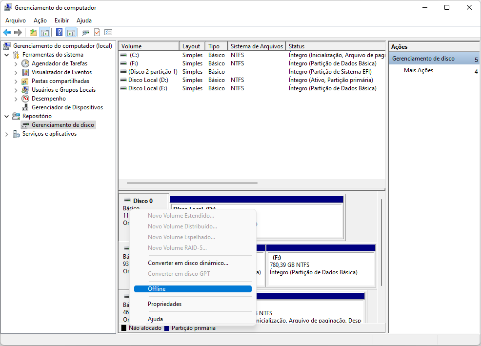 Como cancelar uma formatação com o Gerenciamento de disco