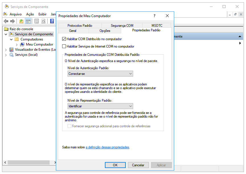 Corrigir o arquivo está corrompido e não pode ser aberto - Alterar as configurações de serviços de componente