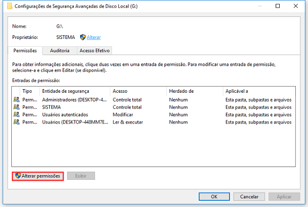 alterar as permissões para corrigir o erro de acesso negado ao hd western digital