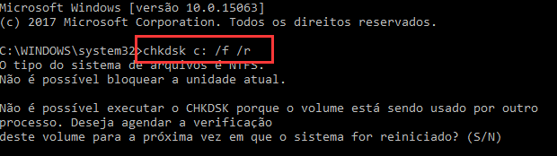 verifique o disco para corrigir seu erro