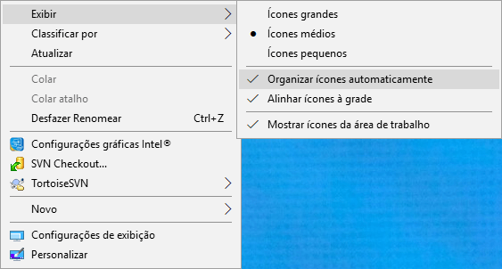 Auto Organizar ícones da área de trabalho.