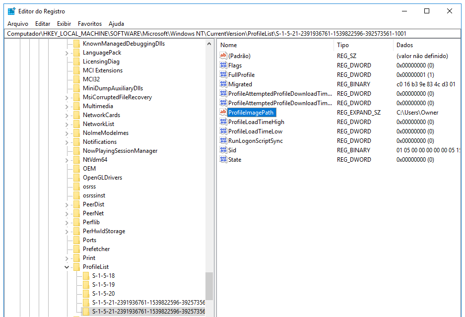 corrigir perfil de usuário corrompido no editor de registro do Windows 10