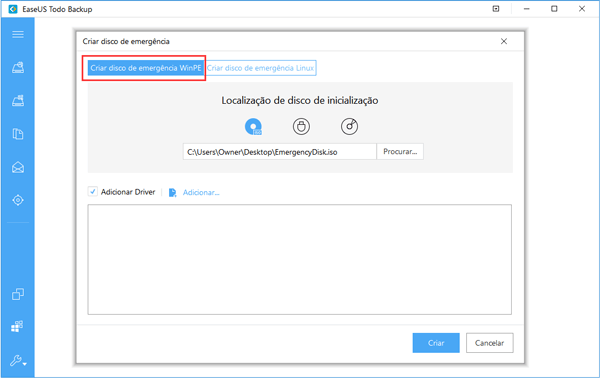 criar disco de emergência para um usb