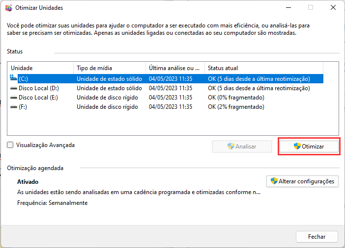 desfragmentar otimizar