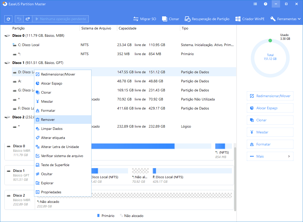 Excluir partição do disco no Windows 10 em 2 passos simples - EaseUS
