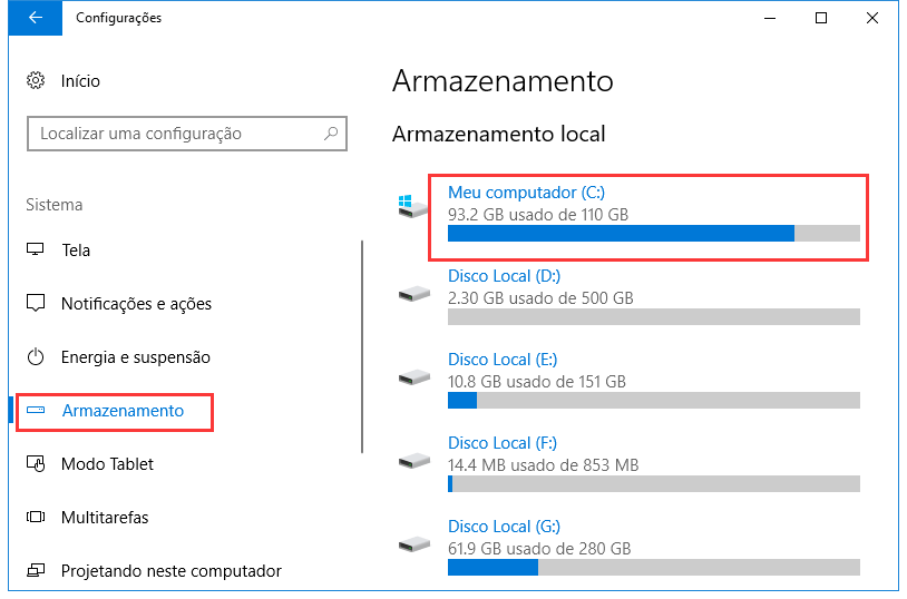 Localize a unidade C para encontrar o arquivo temporário.