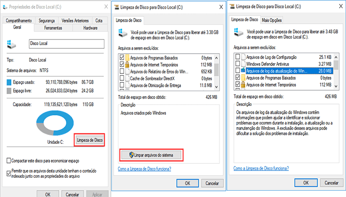 execute a limpeza de disco